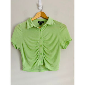 Wet Seal Y2K Lime Green Ruched Crop Top - Size Medium